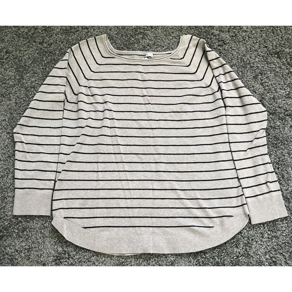 Pink Clover,‎ Women's Xxl Brown, Black Striped Boat Neck Long Sleeve Sweater